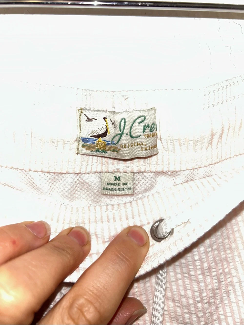 J. Crew 2024 The Men’s SeerSucker Swim Trunks in Pink Cotton Blend Lined SZ: M